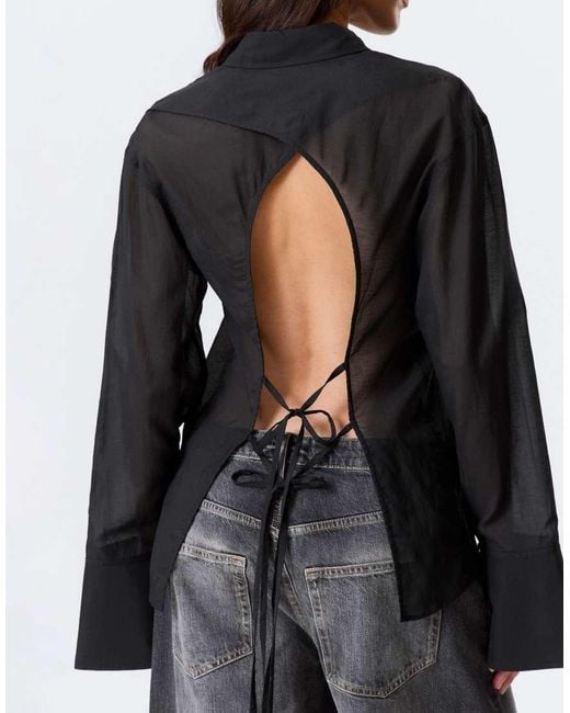 Weekday Black Sheer Long Sleeve Shirt With Open Back