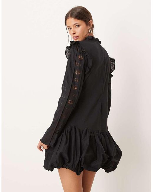 ASOS Natural High Neck Dropped Waist Mini Dress With Ruffles And Puff Skirt