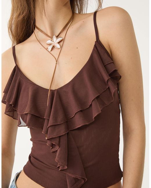 Stradivarius Brown – trägertop aus tüll