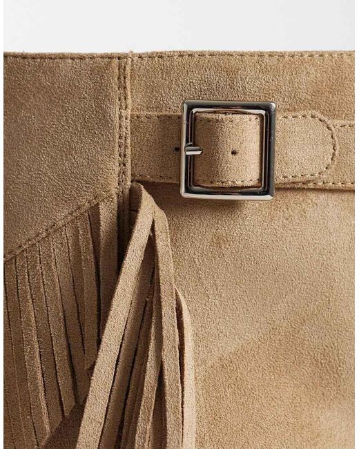 SEQWL Brown Cowboy Knee Boots With Buckle Trim And Fringe