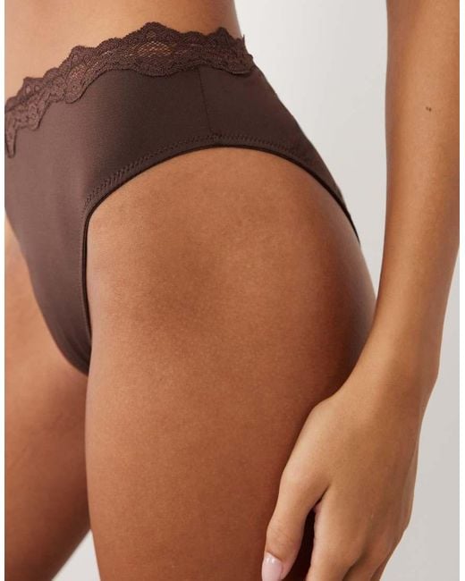 ASOS Black Lilah Microfibre High Waist High Leg Briefs With Lace Trim