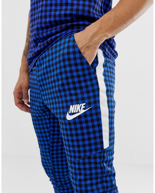 Nike Gingham Check joggers in Blue for Men | Lyst UK