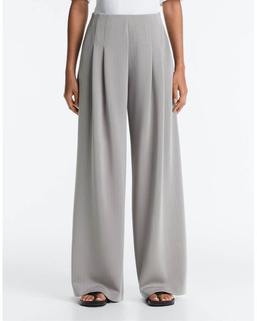 Oysho Gray Long Pleated Trousers With Modal