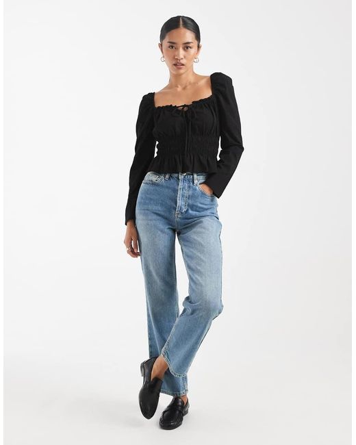 Miss Selfridge Black Long Sleeve Milkmaid Top