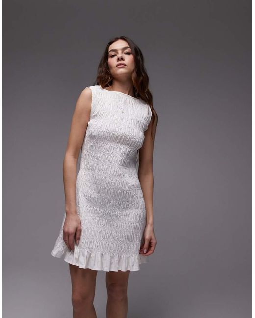 Vestido Corto Fruncido De Popelina De TOPSHOP de color Gray