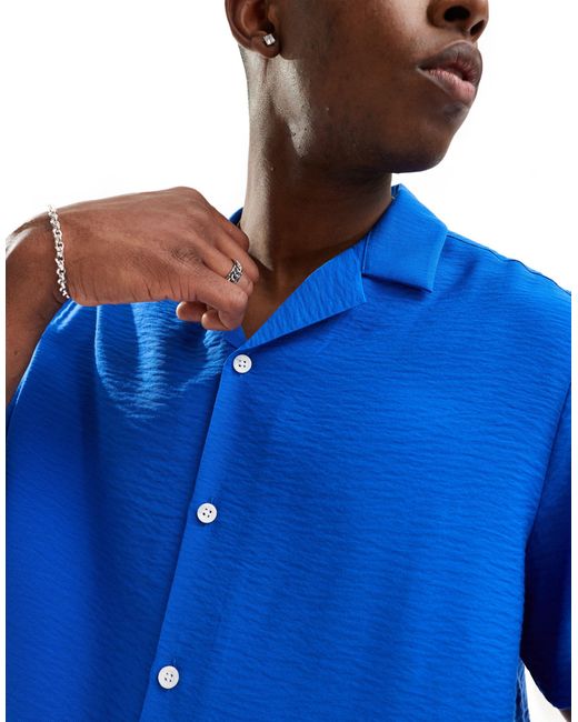 ASOS Blue Short Sleeve Relaxed Revere Shirt for men