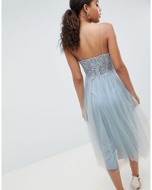 lace cami top tulle midi dress