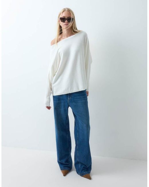 ASOS White Asym Off Shoulder Batwing Sleeve Jumper