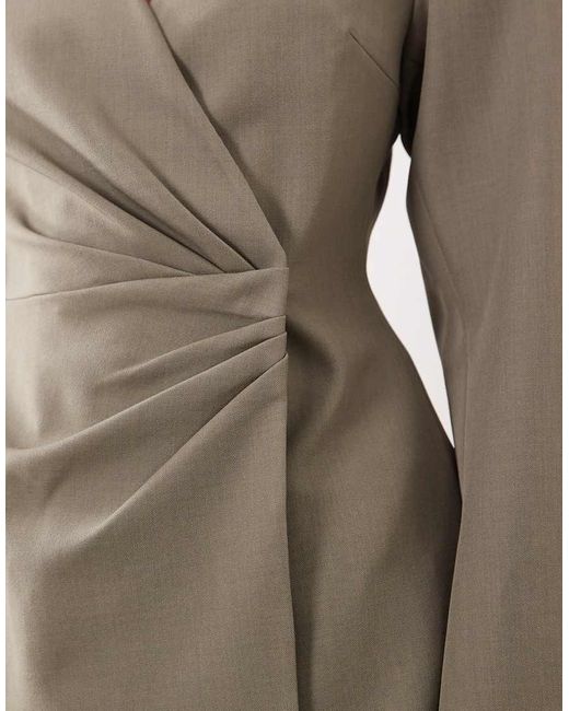 ARRANGE Brown Cinched Collarless Pleated Wrap Blazer
