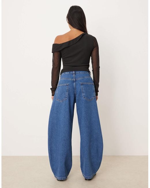 ASOS Blue Asos Design Petite High Waisted Barrel Leg Jeans