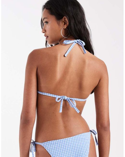 New Look Blue Gingham Triangle Bikini Top