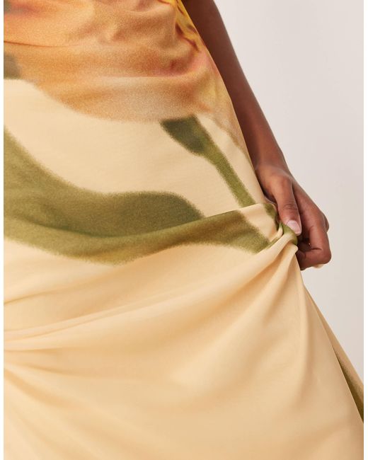 ASOS Natural Mesh Floral Placement Printed Bandeau Maxi Dress