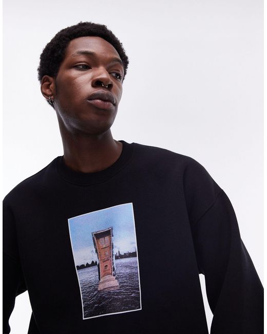 Topman Blue Oversized Fit Sweatshirt With New York Photographic Print for men