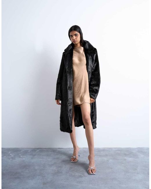 TOPSHOP Satijnen Mini Jurk Met Lange Mouwen En Een Gedrapeerde Achterkant in het Brown