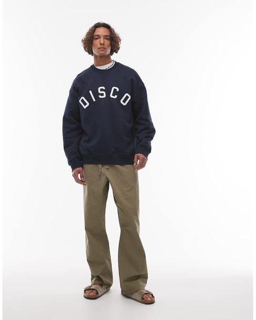 Topman Blue Oversized Fit Sweatshirt With Disco Applique Embroidery for men