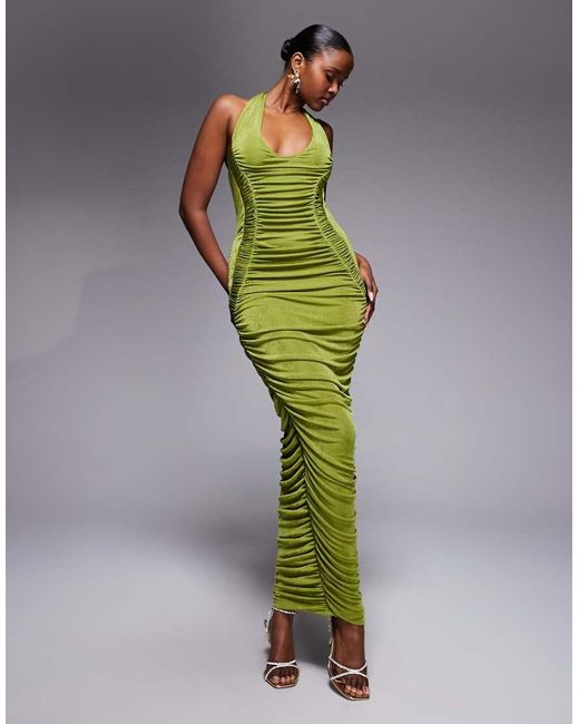 Ruched & Ready Green Ruched & Ready Sculpting Drape Hip Scoop Neck Maxi Dress