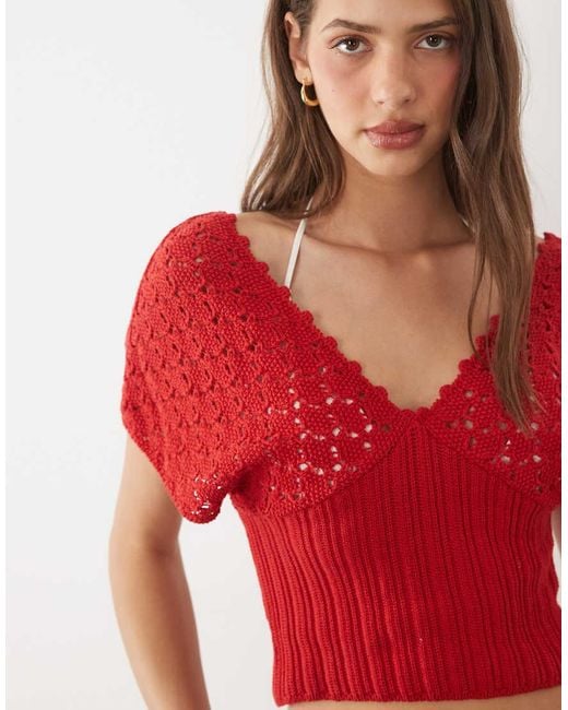 ASOS Red Knitted Plunge Cinch Top
