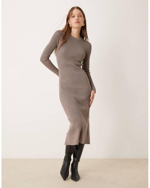 Vestito Midi Girocollo di New Look in Natural