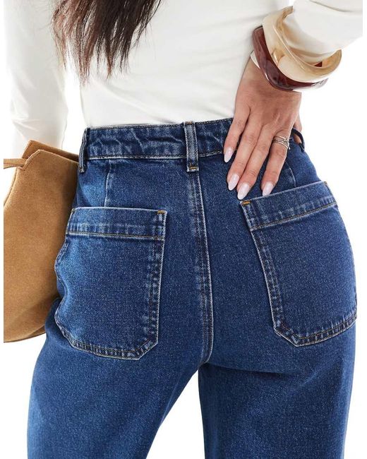 Jeans A Fondo Ampio Medio Scuro Con Tasche Sul Davanti di ASOS in Blue
