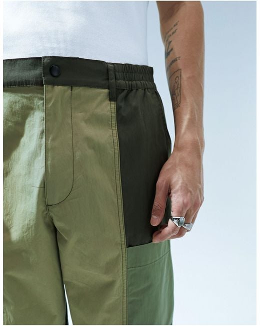 Pantalon cargo d'ensemble coupe baggy en nylon avec empiècements contrastants - kaki ASOS pour homme en coloris Green