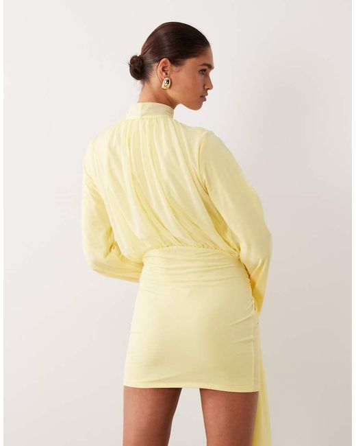 ASOS Yellow Stretch Chiffon High Neck Blouson Mini Dress