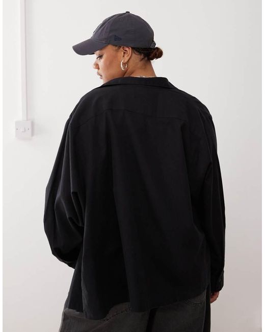 Camisa Negra Extragrande De Mezcla De Lino De Plus Collusion de color Black