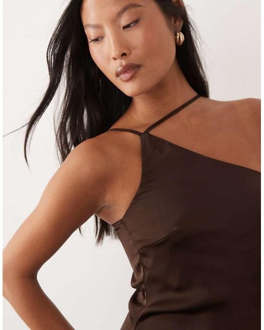 Vila Brown One Shoulder Strap Detail Satin Maxi Dress