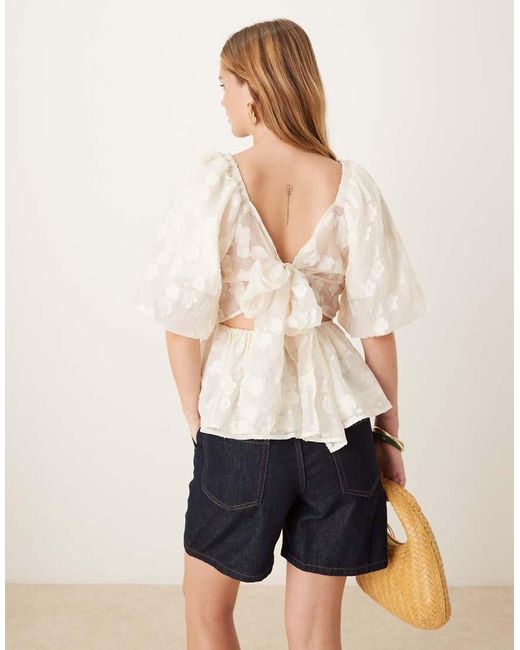 Y.A.S Jacquard Geweven Top Met Pofmouwen in het White