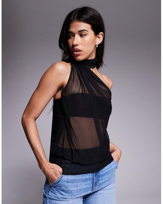 Fashionkilla Black Exclusive Sheer Mesh Neck Tie Top