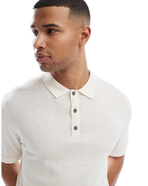 Jack & Jones White Knitted Polo for men
