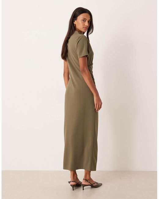 ASOS Natural Pleated Drape High Neck Midaxi Dress