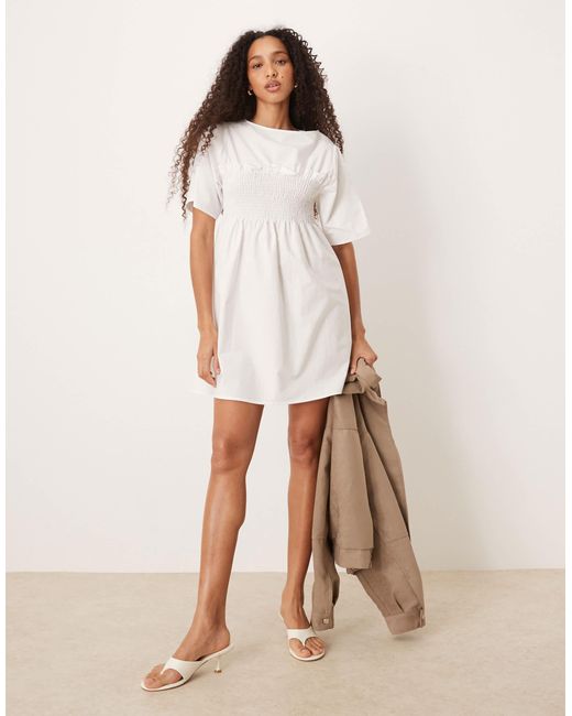 ASOS Natural Shirred Babydoll Trapeze Mini Dress