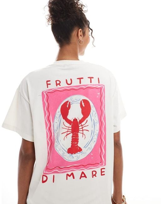 Miss Selfridge Red Oversized Lobster Back Print Graphic Tee
