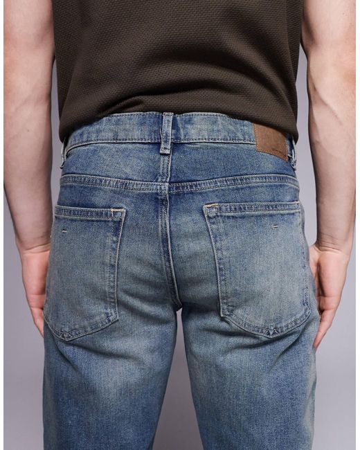 River Island Blue Slim Fit Distressed Jeans for men