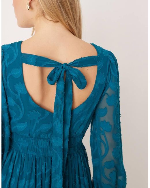 Lovedrobe Blue Floral Burnout Asymmetric Split Hem Tie Back Maxi Dress