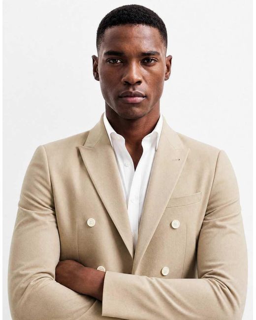ASOS Natural Double Breasted Regular Blazer for men