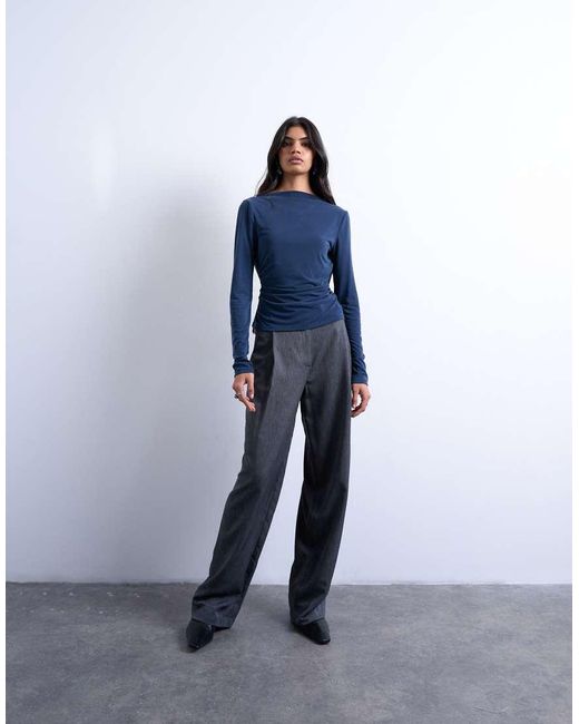 Top De Manga Larga Con Espalda Desbocada De Cupro De TOPSHOP de color Blue