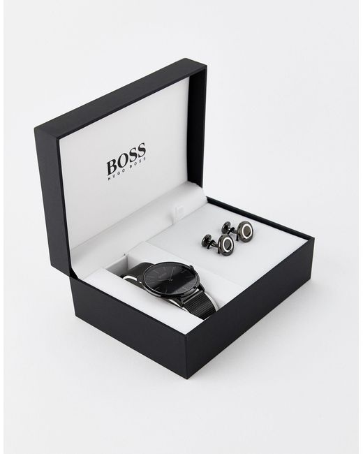 BOSS by HUGO BOSS – Geschenkset mit Netzarmbanduhr und Manschettenknöpfen  in Grau für Herren | Lyst AT