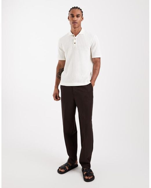 Only & Sons White Open Knit Polo for men