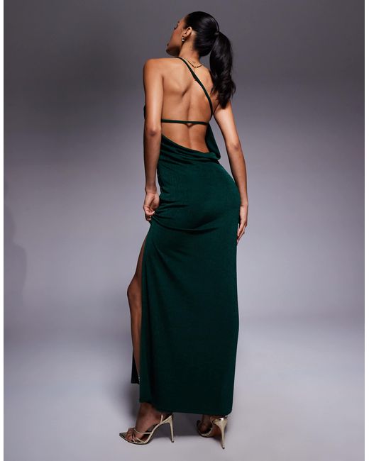 ASOS Green Slinky One Shoulder Maxi Dress With Side Split
