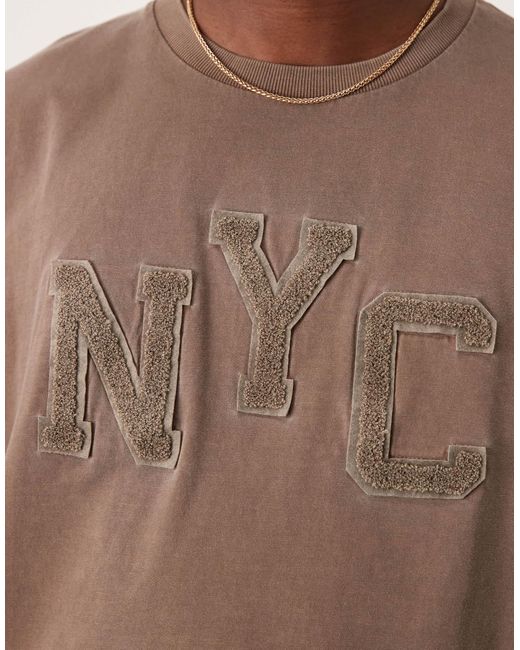 ASOS Brown Boxy Oversized T-shirt With Grunge Applique for men