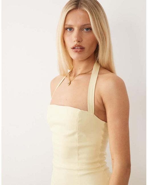 Vesper Natural Bengaline Halterneck Thigh Split Midi Dress
