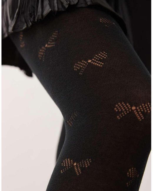 Collant Neri Con Motivo Di Fiocchi di Pretty Polly in Black