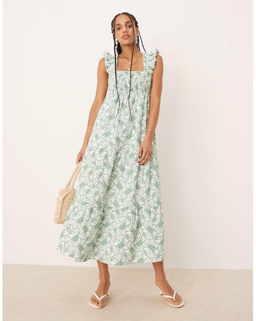 Nobody's Child Natural Maya Ruffle Shoulder Tiered Midi Dress