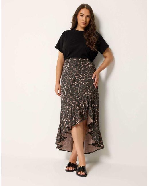 Yours Clothing Brown Leopard Print Ruffle Maxi Skirt