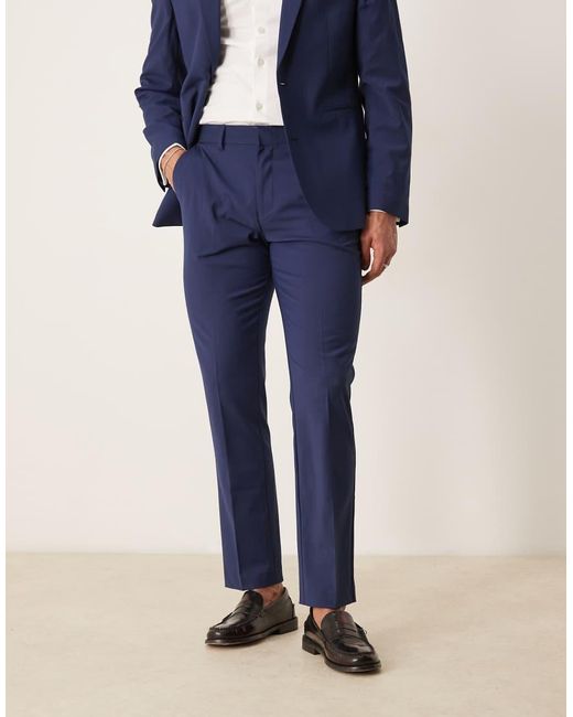 ASOS Blue Washable Slim Suit Trousers With Lightweight Worsted Wool for men
