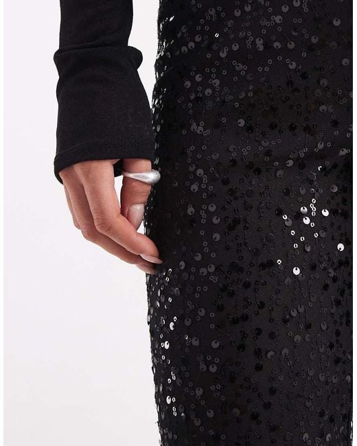 ASOS Black Asos Design Petite Wiggle Sequin Sheer Mesh Flare Trouser
