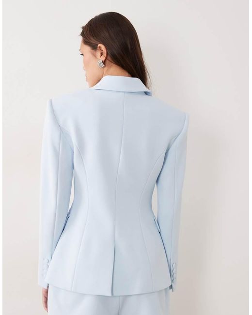 Wanderdoll Blue Charlotte Oversized Lapel Cinch Waist Blazer Co-ord