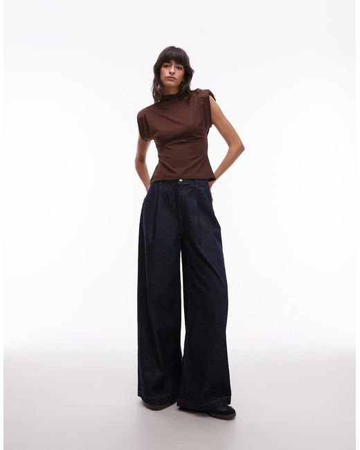ASOS Brown Soft High Neck Top With Shoulder Pads