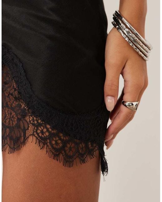 Bardot Natural Liora Satin Mid Rise Lace Hem Mini Skirt